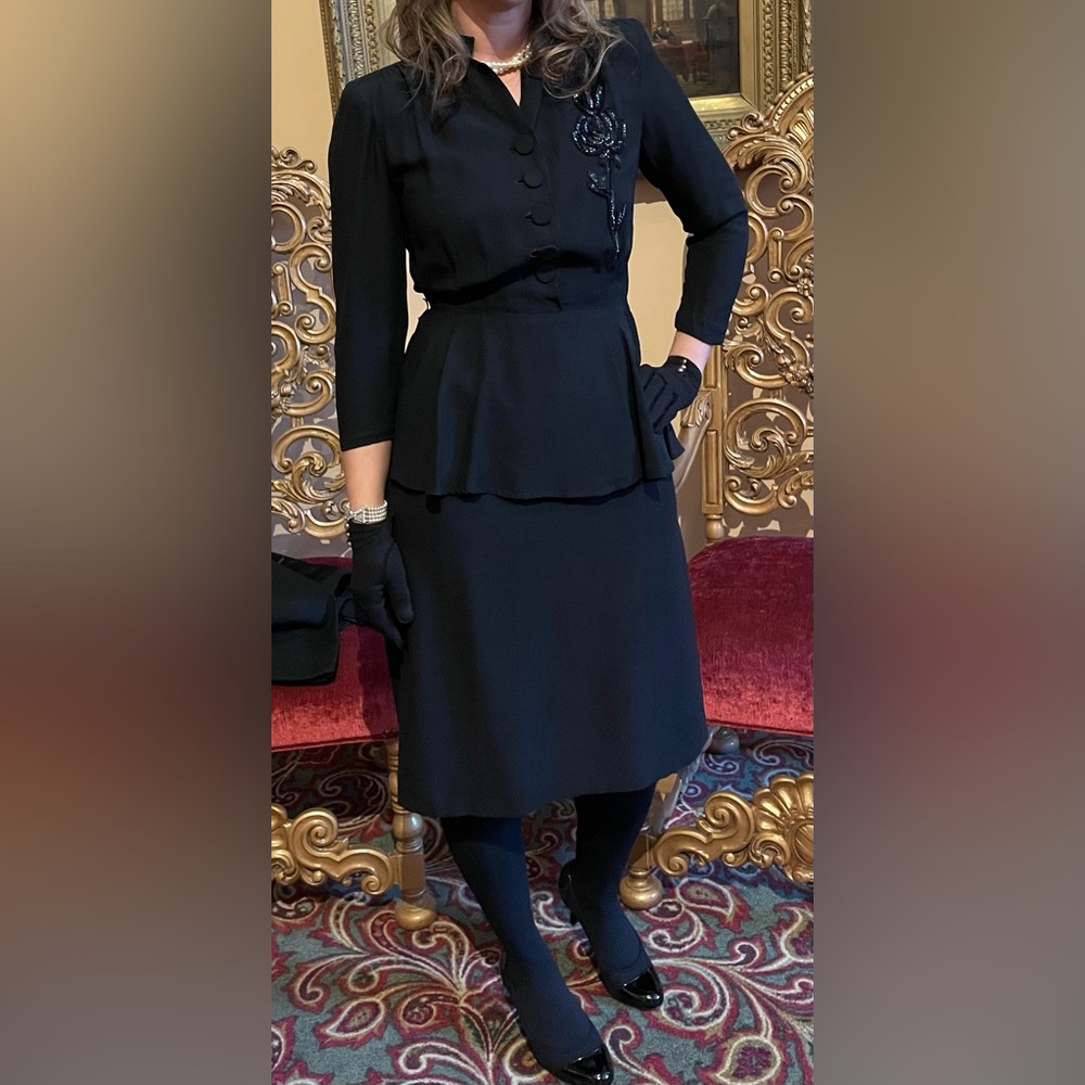 1940s Peplum Black Dress